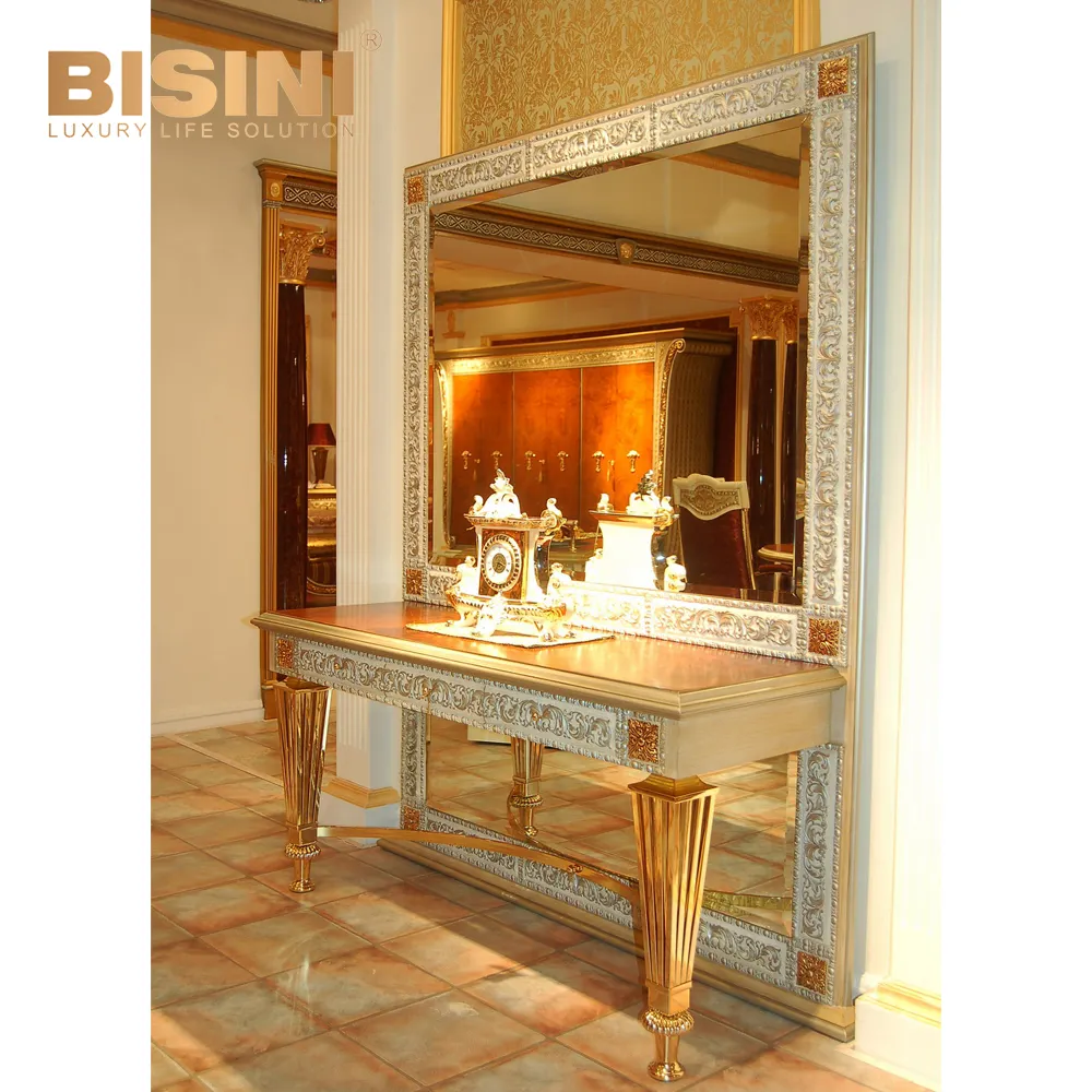 Bisini-Consola de madera maciza de estilo europeo clásico para el hogar, mesa de vestíbulo antiguo, consola de pared, armario