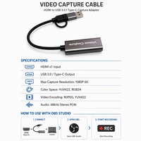 Carte de capture HDMIVideo USB3.0 Type C pour la diffusion en direct Gamin 1080P 60Hz adaptateur d'enregistreur Portable prise en charge OBS/Switch/PS4/PC/Mac