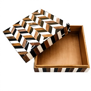 Exclusive Handmade Bone Inlay <b>Keepsake</b> <b>Box</b> Luxury Wooden Jewelry Organizer in Black & White Abstract Design for Jewelry - Product Image 4