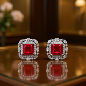 Orecchini a Perno Gialli E2471, Taglio Principessa, Geometrici, Placcati in Argento, Gioielli Classici da Donna per Feste - Product Image 2