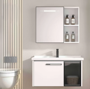 Modernes PVC-Waschtischmöbel Schwebender Waschtischunterschrank mit Spiegel und Waschbecken für Zuhause oder Hotel - Product Image 3