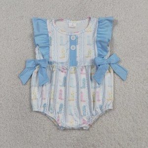Prêt à expédier : Barboteuses pour bébés filles, mignonnes, style western, colorées, à rayures, boutonnées et à volants - Product Image 1