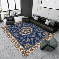 Tapis d'appoint rétro floral bleu beige, tapis persan vintage pour salon, grand, antidérapant, lavable en machine et pliable, Alfombra