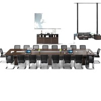 Grande table de conférence de bureau moderne et minimaliste en bambou avec combinaison de chaises amovibles pour salles de conférence/d'formation