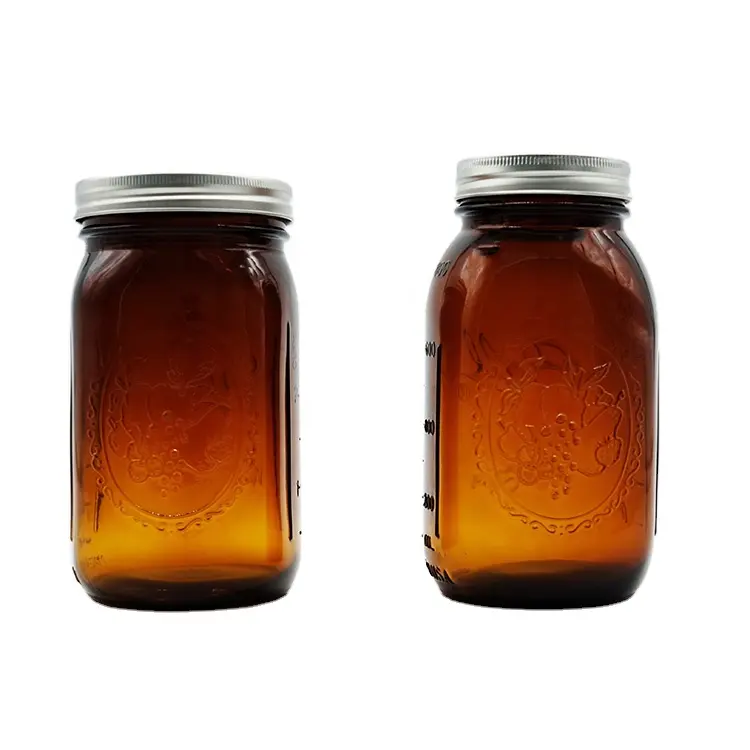 2021 New Design Amber Glass Bottle 750ML 1000ML Apothecary Jar Amber Skincare Packaging Mason Jar With Silver Screw Lid