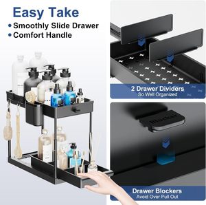 Organizador de Cocina y Baño al por Mayor, Cesta Deslizante Bajo Gabinete de 2 Niveles con Ganchos y Soportes Colgantes para Tazas y Palillos - Product Image 3