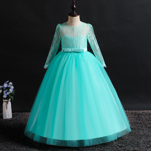 Robe de bal en dentelle à manches longues pour filles, col rond, en Tulle, robe de princesse pour hôtesse de mariage, vert - Product Image 1