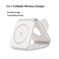 Nouveau produit : Chargeur sans fil magnétique à charge rapide 15W avec matériau PC pour smartphone, design pliable 3-en-1, logo personnalisé