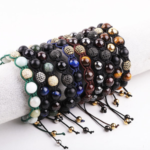 Nuovo Braccialetto alla Moda <span class=keywords><strong>con</strong></span> Pietre Naturali da 10mm: Occhio di Tigre, <span class=keywords><strong>Giada</strong></span>, Granato e Zirconi, Intrecciato in Macramè <span class=keywords><strong>con</strong></span> Logo Personalizzato JBS12863 - Product Image 2