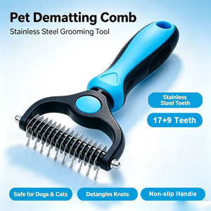 Pettine Districante a Doppia Faccia <span class=keywords><strong>per</strong></span> Animali Domestici, <span class=keywords><strong>Spazzola</strong></span> <span class=keywords><strong>per</strong></span> Toelettatura con Lama in Acciaio Inossidabile <span class=keywords><strong>per</strong></span> <span class=keywords><strong>Cani</strong></span> e Gatti, Strumento <span class=keywords><strong>per</strong></span> Districare e Rimuovere il <span class=keywords><strong>Pelo</strong></span> Morto <span class=keywords><strong>per</strong></span> <span class=keywords><strong>Pelo</strong></span> Lungo - Product Image 1