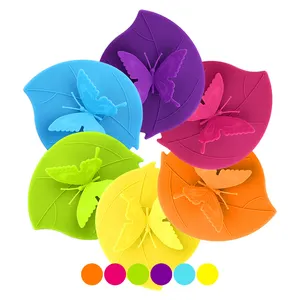 Fashion Colorful Lovely 3D Butterfly + Leaves Silicone Cup Cover 10.5 cm Dustproof Seal Lid Glass Ceramic Plastic Mug Cap