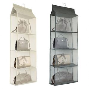 Organisateur de placard mural multifonctionnel en tissu beige, résistant à la poussière, à 5 niveaux, pliable et flexible, personnalisé en usine - Product Image 1