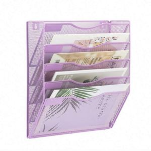 5 Pocket Mesh Hanging Wall <b>File</b> <b>Organizer</b> Wall Mounted Mail Paper Document Folder Holder Storage Organization Magazine Rack - Product Image 2