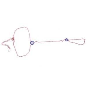 Pulsera de cadena larga con dije de ojo turco redondo personalizado de fábrica y anillo de mano esclava - Product Image 4