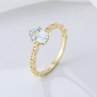 Bague en argent sterling 925 plaqué or avec zircon bleu de la marque Peishang, bijoux pour femmes, bagues personnalisées en gros, bijoux pour femmes