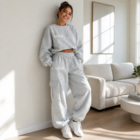 Ensemble 2 pièces de haute qualité pour femme : sweat à capuche et pantalon de survêtement, manches courtes, style streetwear automne, couleur unie, 100 % coton