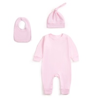 Individuell Bedruckter Druckknopf-Strampler für Neugeborene mit Mütze und Lätzchen 3-teiliges Set Weicher 100% Baumwoll-Babybody