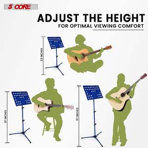 Support de partitions pliable portable 5-en-1 en fer, réglable en hauteur, pour guitaristes, avec sac de transport - Product Image 3