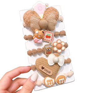 โบว์ผูกผมลายกาแฟนมสำหรับเด็กผู้หญิงตัวเล็กเชือกผูกผมแบบยางยืดไม่ทำลายดีไซน์ดอกไม้ใหม่ - Product Image 5