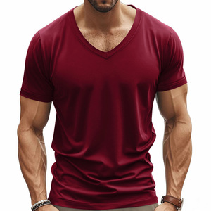 T-shirt da uomo estiva all'ingrosso <span class=keywords><strong>con</strong></span> scollo a V, manica corta, vestibilità regolare, 100% poliestere, in twill a maglia sottile, tinta unita - Product Image 5