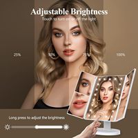Miroir de maquillage de bureau pliable CF à commande tactile, double alimentation, grossissement 2X/3X/10X, miroir de vanité pliable avec éclairage