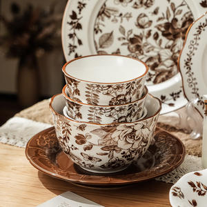 Service de table en céramique motif floral, style simplicité moderne, compatible micro-ondes, 20-30 Yuan, ensemble cadeau bol et assiette pour nouvelle maison - Product Image 2