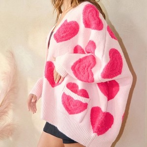 Kustom grosir musim gugur wanita Formal modis bordir bersirkulasi hati leher V rajutan sweter kardigan Pullover ukuran besar - Product Image 3