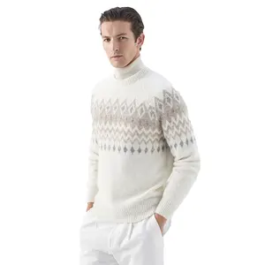 Tùy Chỉnh 100% Cotton Jacquard Dệt Jumper Dài Tay Áo Hình thoi Mô Hình Mùa Thu Và Mùa Đông Xmas Người Đàn Ông Áo Len