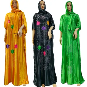 Hot Selling Silk Overs ize Afrikanische Frauen Kleidung Dubai Dashiki Abaya Free Size Stein Mit Schal Langes Loses Abendkleid Canga