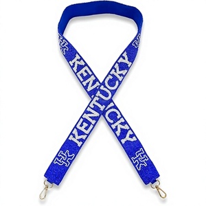 CRYSTAL CRAFT Sangle vintage perlée bleu Kentucky avec texte et logo blancs, accessoire de sac à main écologique et tendance - Product Image 1