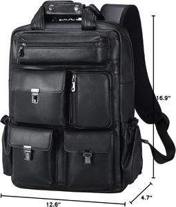 <b>Leather</b> <b>Backpack</b> for Men Vintage 15.6 Inch <b>Laptop</b> Bag Multi Pockets Casual Travel Daypack Brown - Product Image 3
