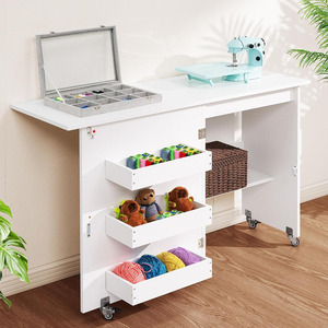 Tavolo da cucito pieghevole bianco con scrivania in legno ripiani per cucire ascensore per piccoli spazi - Product Image 4