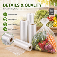 Transparante, makkelijk te openen, food grade supermarkt verpakkingen voor groenten en fruit, op maat bedrukt HDPE produce rolzakken