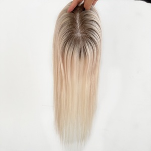 Topper para mujer con clips, efecto natural, fácil de usar, postizo de base mono. - Product Image 1