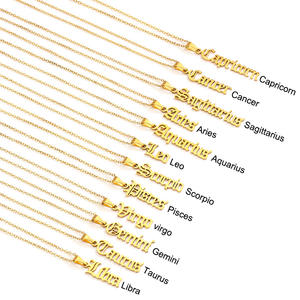 Collar del zodiaco inglés antiguo, horóscopo, signo de estrella de nacimiento, letra, astrología, constelación, collar de acero inoxidable - Product Image 1