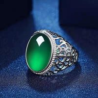 Bague de luxe personnalisée pour homme en agate avec cabochon ovale coloré, monture argentée, bijou de mode délicat