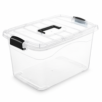 Caixa Organizadora Transparente Yunuoxi com Tampa 27cm, Alça Superior e Fechos Pretos, Cesto Plástico Empilhável, Atacado de Fábrica