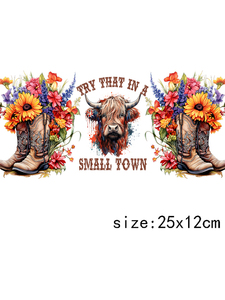 LETOP 1PCS Wallen Floral Highland Cow Print Tumbler Sticker Decals Waterproof Washable for 16oz Libbey UV DTF Wraps Transfers - Product Image 2