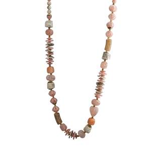 Fashion Beaded <b>Necklace</b> 316L Stainless Steel PVD Gold Plating Sustainable Resistant Long Chain <b>Pink</b> Stone Mix - Product Image 1