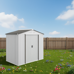 Caseta de Jardín Metálica Blanca de 7x4x6 Pies con Puertas Corredizas Dobles, Solución de Almacenamiento Exterior con 4 Ventilaciones y Marco con Recubrimiento en Polvo - Product Image 2