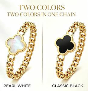Bracelet tendance double face motif fleur cubaine en acier inoxydable plaqué or 18 carats, noir mat nacré, bijou unisexe de caractère - Product Image 5