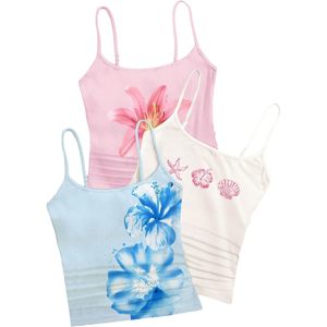 FOXA Women's Tank <b>Tops</b> 3 Pack Spaghetti Strap Floral Print Fitted Summer Camisole Breathable Polyester Knitted <b>Top</b> - Product Image 1