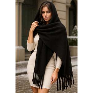 Sciarpa Invernale Lunga Nera Luminos Butik con Nappe Spesse, Morbida e Strutturata per Climi Freddi - sal1257 - Product Image 1