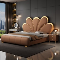 Italienisches Luxuriöses Graues Lederbett-Set, Langlebiges Weiches 1,8M 1,5M Kingsize-Bettgestell, Holzdesign Hotelbett mit Stauraum für Zuhause