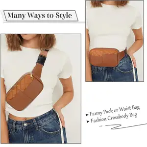 Fashion Waterproof Pu Leather Shoulder Chest Bag Running Fanny Pack Embroidery Waist Bag Crossbody Belt Bag