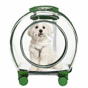 Luxury Portable Transparent Pet Carrier Dog Cat Backpack Luggage Box With Wheels