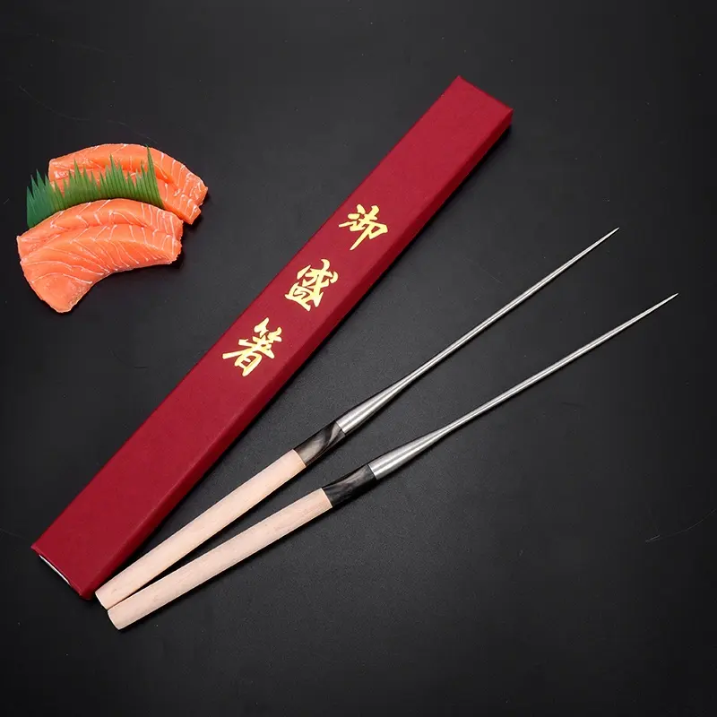 Bacchette per sushi sashimi ristorante giapponese con bacchette per salmone bacchette a punta in acciaio inossidabile con manico in legno