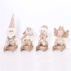 Adorables figurines de traîneau de Noël, lot de 4, Père Noël et bonhomme de neige avec décorations en fourrure douce - Product Image 2