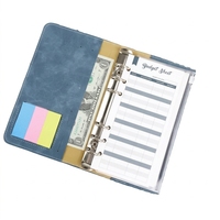 Portefeuille de budget en cuir PU bleu A6, carnet à feuilles mobiles, enveloppe pour argent, planificateur, classeur pour le bureau et la finance
