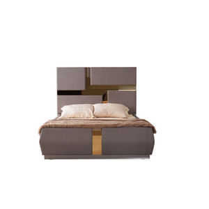Lorenzo Gold Adjustable Modern Velvet Tufted Upholstery Queen <b>Bed</b> with Wood <b>Frame</b> Gold Accents in Gray (NJ Warehouse Inventory) - Product Image 2